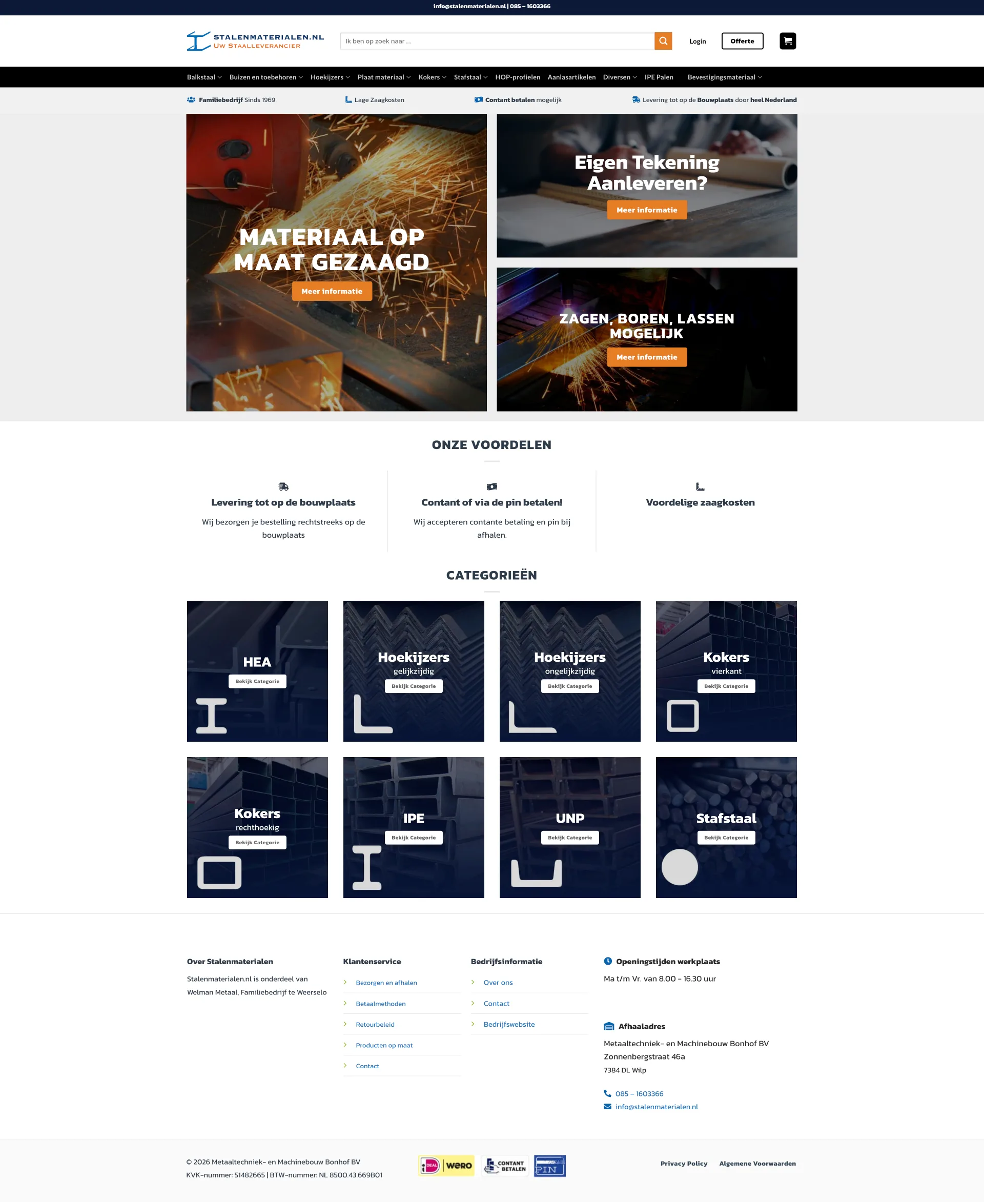 Stalen Materialen homepage ontwerp